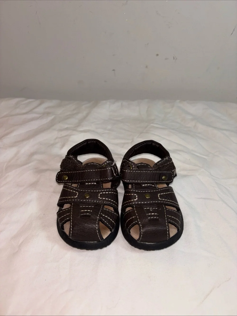 Baby  Brown Closed-Toe Leather-Look Sandals. 7/20
